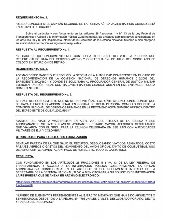 REQUERIMIENTO No. 1. - Secretaría de la Defensa Nacional