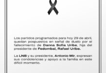 Muere Danna Sofía Uribe, hija del presidente de FEDOMBAL; LNB suspende juegos